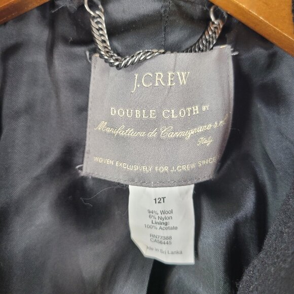 Vintage J Crew Lady Day Coat 12 Tall Wool Double Cloth Black Long Womens Italy - Picture 6 of 6
